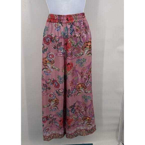 Tahari Navy Pink Floral Polyester Palazzo Pants Pull On Artsy - Size M - Picture 3 of 14